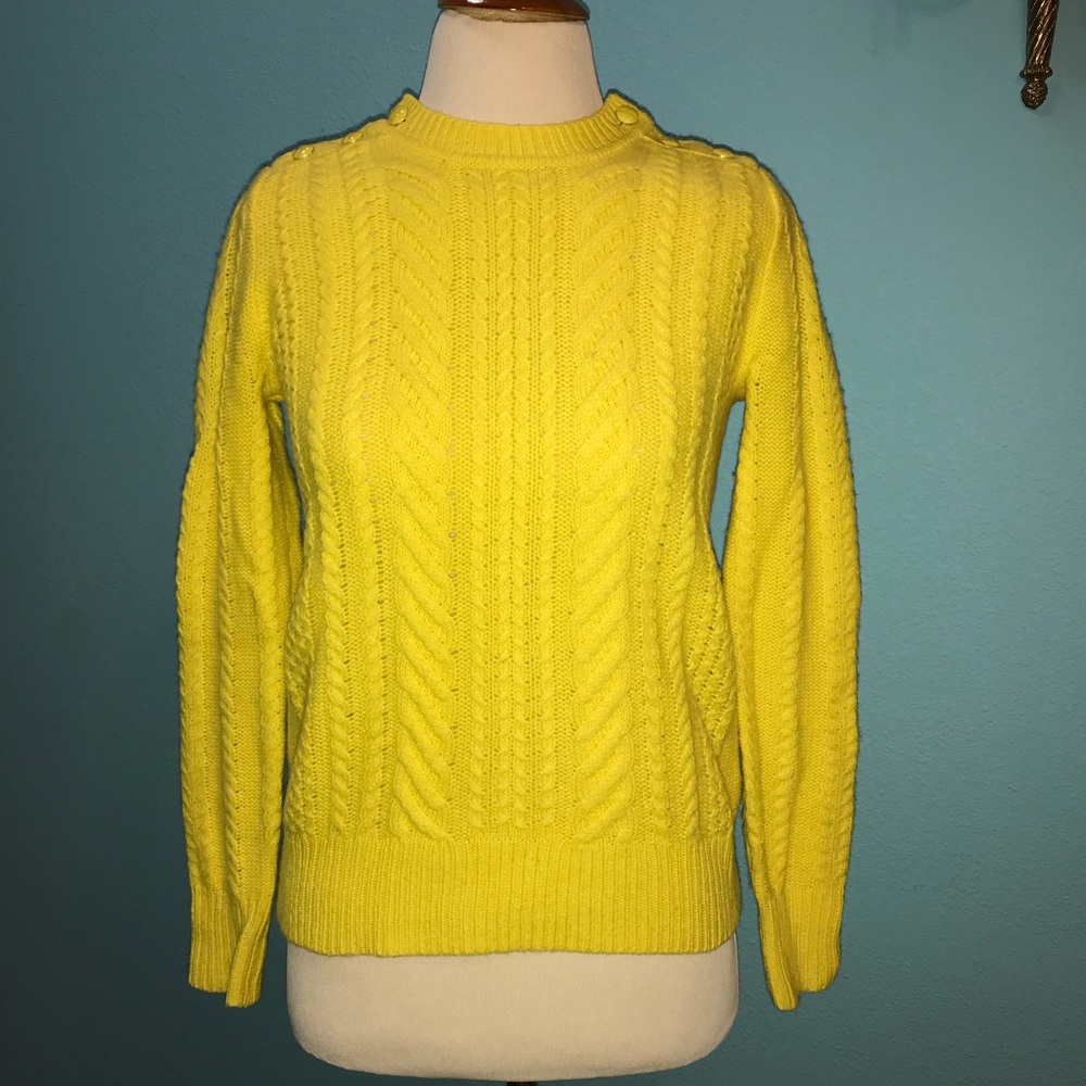 J. Crew Yellow Button Shoulder Cable Knit Sweater